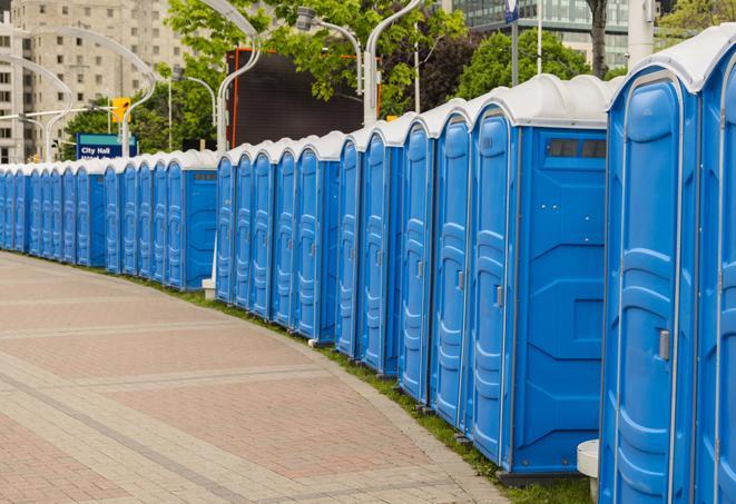 Seasonal porta potty units set up at a Logan, Utah venue